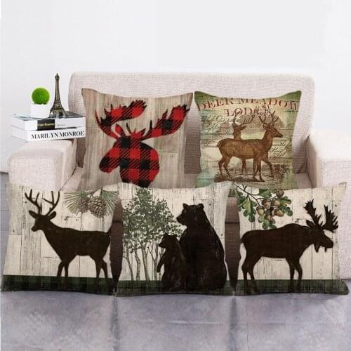 Wholesale 45cm*45cm Forest deer Linen/Cotton Throw Pillow Covers Couch Cushion Cover Home Decor Pillowcase