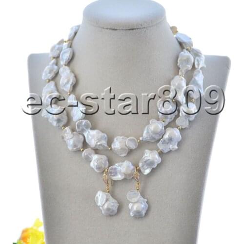 P7436 8“~31" 22mm White Baroque Flower Pearl Choker Necklace Bracelet Earring