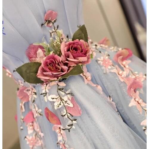 Pretty Floral Print High Low Prom Dresses 3D Rose Flower Tulle Long Formal Party Dresses Appliques Pleat Prom Gowns Arabia