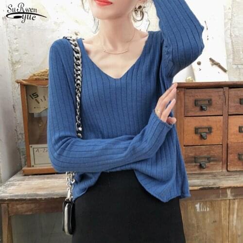 Casual Pullover 2021 Autumn Winter Womens Sweaters V-Neck Minimalist Tops New Fashionable Korean Style Knitting Solid 15933