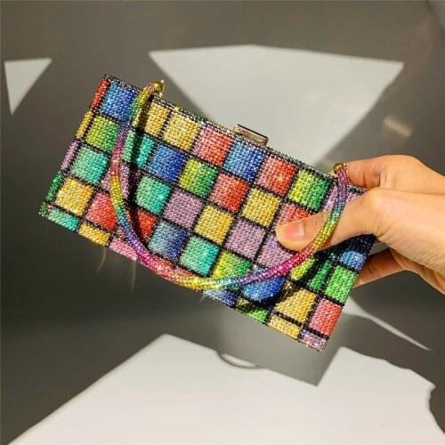 Rainbow Diamond Clutch Bag Elegant Party Evening Bag for Women Purse and Handbags Luxury Designer Chain Crossbody Bag Wedding