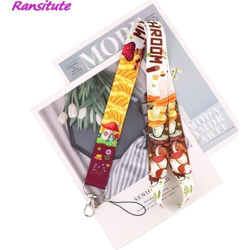 Ransitute R2179 Kawaii Mushrooms Lanyards Id Badge Holder Keychain ID Card Pass Gym Mobile Badge Holder Lanyard Key Holder