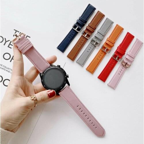 20/22mm Width Leather Watchband For Huawei Watch GT 2 Strap Replace Bracelet For Samsung Galaxy Watch 3 41 45mm 42mm 46mm Band
