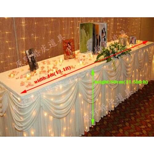 13.1ft(W)*31.5"(H) white ice silk Tablecloth wedding table skirt banquet party table skirt with swag table cover