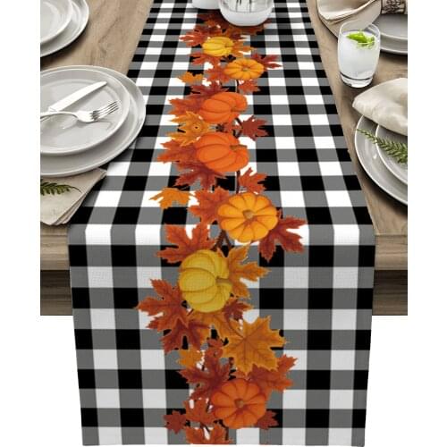 Thanksgiving Fall Pumpkin Plaid Table Runner Luxury Wedding Decoration Table Cover Christmas Decoration Tablecloth