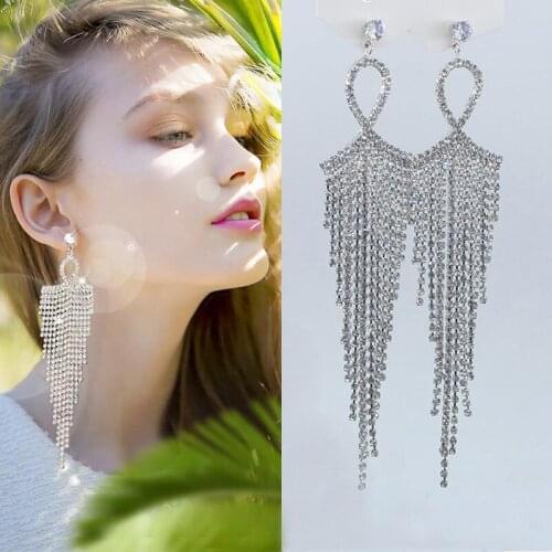 BLIJERY European and American vintage long earrings shiny rhinestones tassel earrings retro style super fairy women pendientes