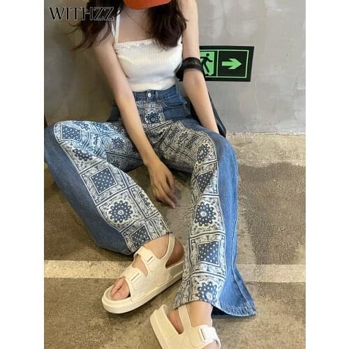 WITHZZ Womens Denim Trousers Female Straight Pants Loose Casual Thin High-rise Jeans