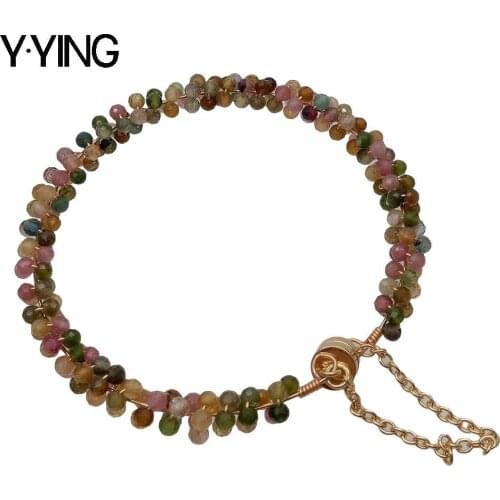 Y·YING Natural 4mm faceted round Multi Color Tourmaline Bangle Bracelet magnet clasp for women