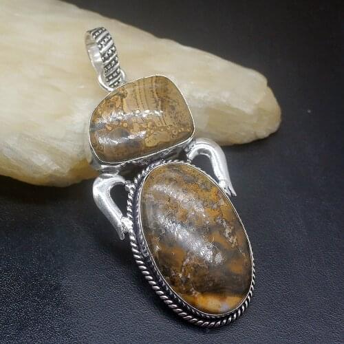 Gemstonefactory Jewelry Big Promotion 925 Silver Natural Ocean Jasper Handmade Women Ladies Mom Gifts Necklace Pendant 0385