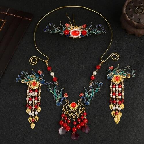 Hair Hanfu antiquity crowns hairpin edge clamps necklace collar made out headdress step shake fringed costume suit