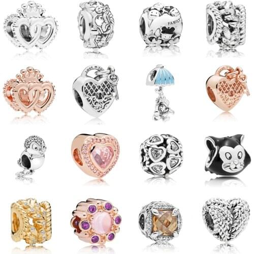 NEW 2021 100% 925 Sterling Silver Pink Love Gem Bird Charm Pendant Fit DIY Original Bracelet Fshion Jewelry Gift