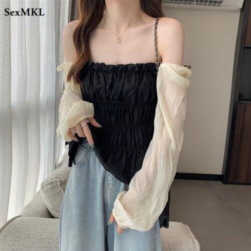 Plus Size Puff Sleeve Top Women 2021 Fashion Casual Long Sleeve Chiffon Blouses Sexy Off Shoulder French Corset Y2k Ladies Tops