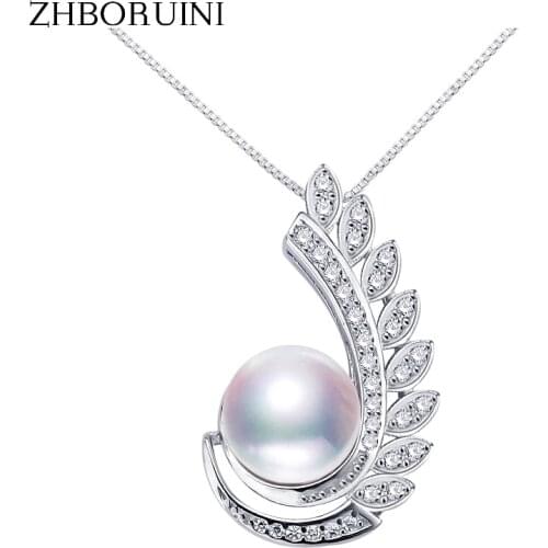 ZHBORUINI Top Quality Pearl Jewelry Feather Necklace 925 Sterling Silver Jewelry For Women Freshwater Pearl Pendant Wholesale