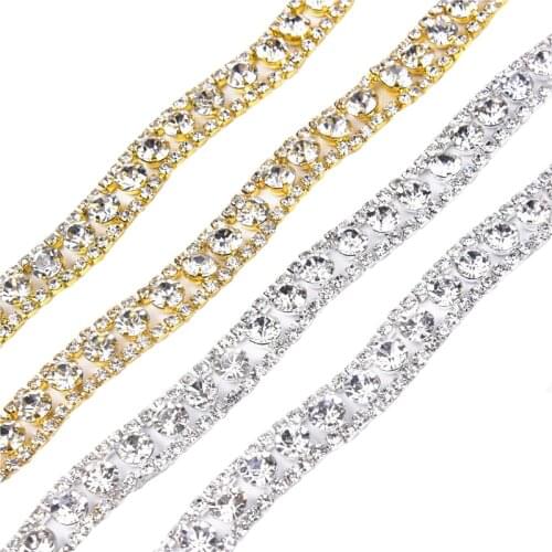 1 Meter 3 Rows Rhinestone Flower Chain Crystal Diamond Beads Decorations Diy Dress Necklace Clothing Hair Accessories Pearl Trim