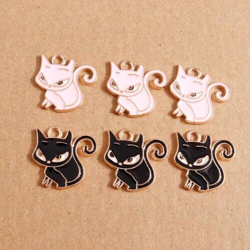 10pcs 21x21mm Enamel Cute Cartoon Animal Cat Charms for DIY Handmade Pendants Necklaces Crafting Drop Earrings Charms Jewelry