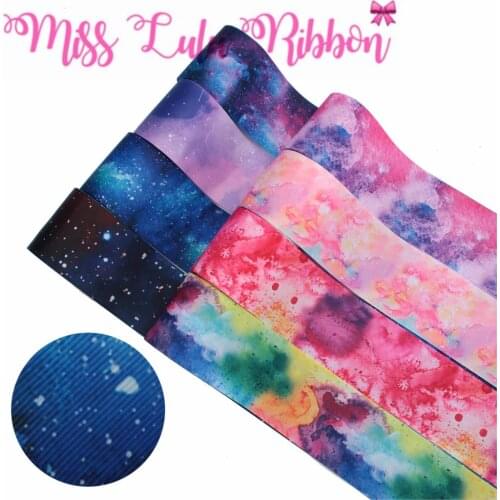 16mm-75mm Galaxy Series Purple Naxy Red Gradient Color Printed Grosgrain/Foe Ribbon DIY Hair Bowknots 50yards/roll