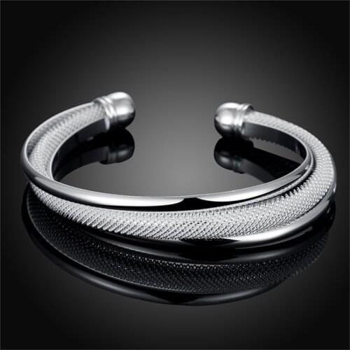 925 Sterling Silver Fashion Jewelry Large Reticulated Bracelet Women Bangle Wedding Engagement Jewelry