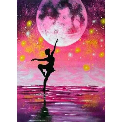 5D DIY Diamond Painting Ballet girl, lake, moon Full Drill embroidery Cross Stitch Mosaic Craft Kits Home Decor Christmas Gift