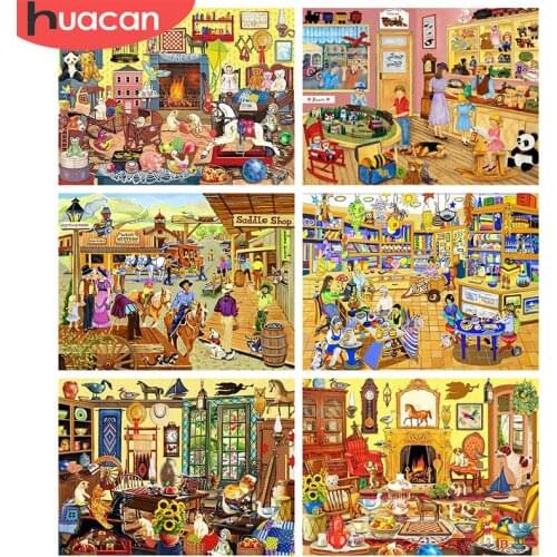 HUACAN 5d Diamond Painting House Mosaic Handicraft DIY Diamond Embroidery Cross Stitch Landscape Handmade Gift Wall Art