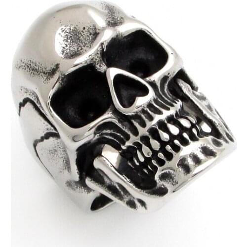 Free Shipping Punk 316L Stainless Steel Devil Handmade Crack Splitting Skull Rings Motorcycle Biker Jewelry