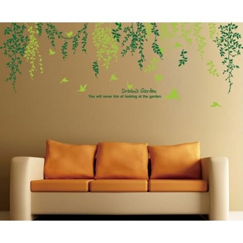 Free shipping Green leaves glass wall sticker sitting room bedroom home decoration removable wall stickers AY988