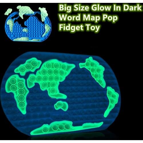 30CM Big Size Glow In Dark Luminous World Map Shape Giant Jigsaw Puzzle Push Pop Bubble Silicon Jumbo Pop Game Fidget Sensory