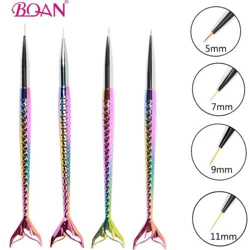 BQAN 1pc 5mm/7mm/9mm/11mm Nail Art Liner Brush Mermaid Shape Manicure Painting Drawing Liner Stripe Line Tool