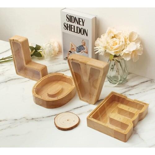 Alphabet Wooden Letter Board 4 cm Thick DIY Personalised Name Wood Decoration Home Wedding Decor Transparent Glass Piggy Bank
