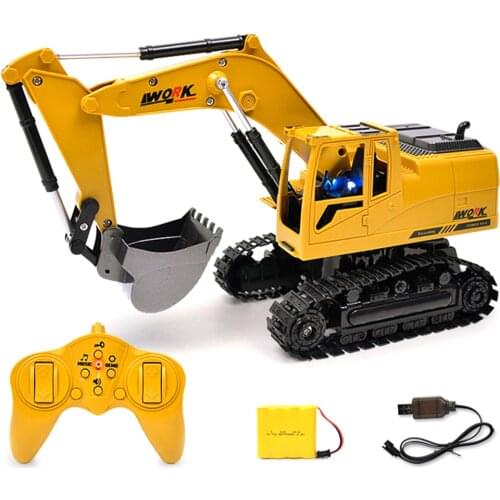 Kids Rechargeable Rc ExcavatorsCrawler Truck Alloy Tractor Model Wireless RC Engineering 5CH Light Electronic Excavator Toy