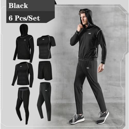 Mens Sportswear 6 Pcs/Set Gym Fitness Clothes Men Running Jogging Male Tracksuit Compression Sports Wear for Workout Sport Suits