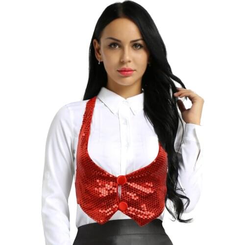 Women Stage Performance Costume Shiny Sparky Sequins Backless Halter Neck Vest Waistcoat Clubwear Jazz Dance Tank Top Dancewear