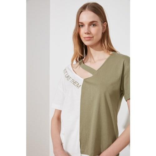 Trendyol With Color Block Cut Out Detail BasicÖrme T-Shirt TWOSS20TS0048