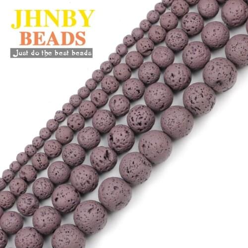 JHNBY Dark Purple Rubber Paint Volcanic Lava Natural Stone 4/6/8/10MM Spacers Round Loose beads for Jewelry making DIY bracelets