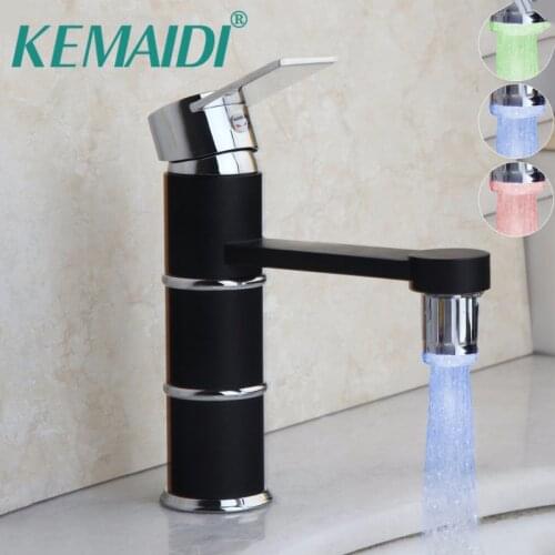 KEMAIDI LED Bathroom Faucets Sink Mixer Water Tap 1 Handle Single Hole Tap torneira cozinha grifo cocina Taps Black Painting