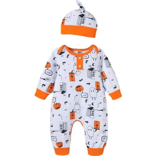 2021-06-21 Lioraitiin 0-24M Infant Baby Boy Girl Long Sleeve Jumpsuit Halloween Theme Classic Bottom Button Spring Clothing