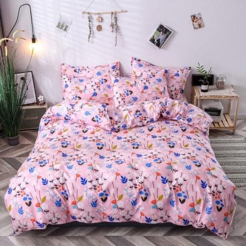 Flowers Bedding Set 5 Size Grey Blue Grid Summer Flat Sheet Pastoral Sleeping Cover AB Side 2021 Home Bed Linen 4pcs Duvet Cover