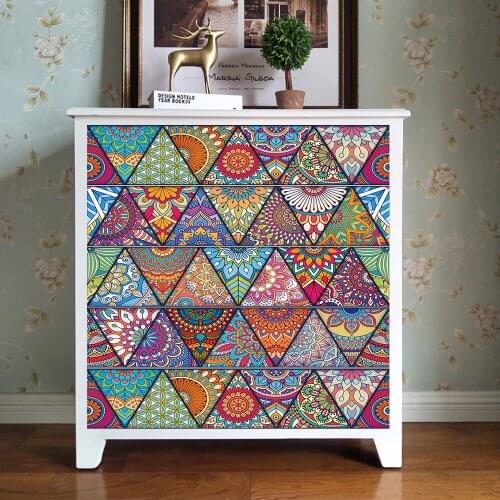 Colorful retro triangle tile wall sticker kitchen bathroom tile waist line wallpaper art mural