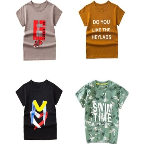 Summer Childrens T-Shirt Toddler Tops Kids Boys Girls Childrens Clothing Fashion Letter Cotton Tee Color Patchwork For 7M-8Y