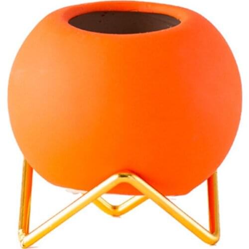 Small Ceramic Flower Pots And Planters With Gold Metal Stand 4 Inch Coloful Cactus Succulents Potted Indoor Planter Pot Gift