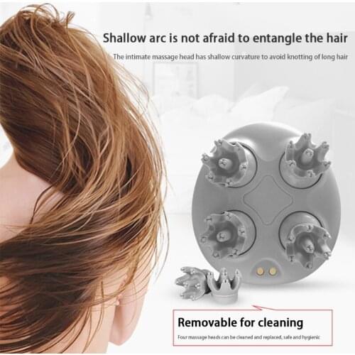 Electric Scalp Massager with 4 Replacement Massage Heads Portable Head Scratcher Tissue Kneading Nodes Stress Release Ma