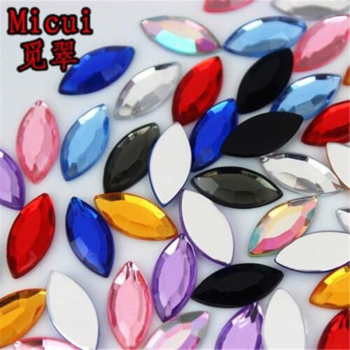 Micui 100PCS 7*15mm Horse Eye Flatback Acrylic Rhinestones Crystal Stone Non Hotfix Strass Beads Craft Decoration MC708