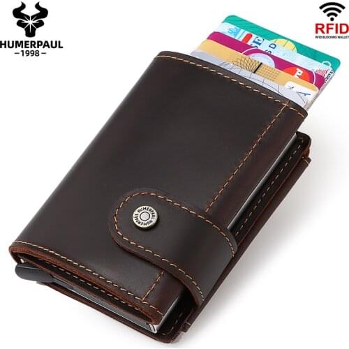 Minimalist Aluminum Credit Card Holder Wallet for Men RFID Vintage Crazy Horse Leather Bank Cardholder Case Quality Coin Purse