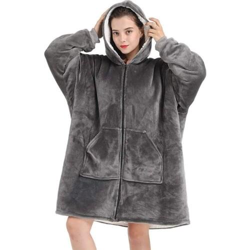 Trendy Winter Warm Women TV Hooded Blanket Thick Warm Sofa Cozy Coral Fleece Hoodies Adults Kids Bathrobe Oversized Outwear