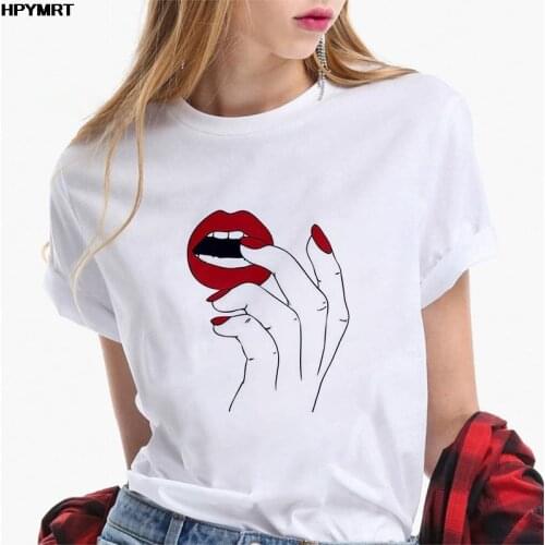 Fashion Sexy Lips Print T-shirts Female Casual White Women Tshirts Harajuku Short sleeve T Shirt Femme Tops Tees Female Clothes