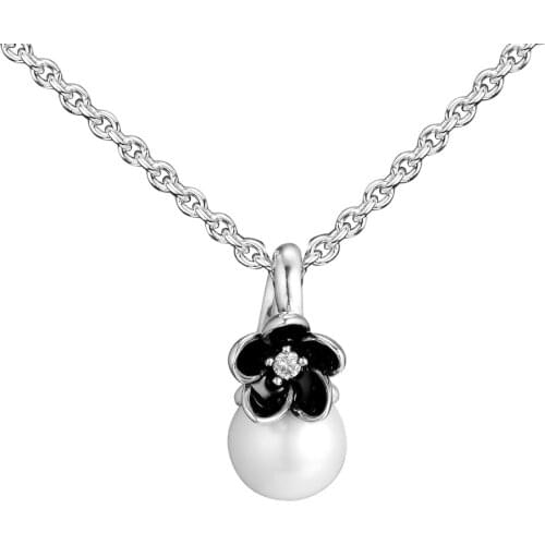 Mystic Floral White Pearl Necklaces 925 Sterling Silver Link Chain Pendant for Women Original Jewelry Necklaces & Pendants