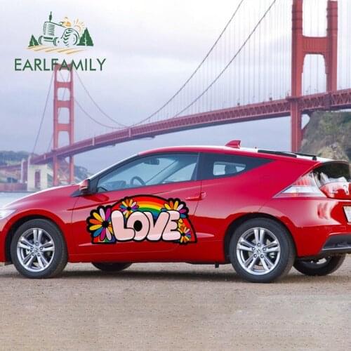 EARLFAMILY 43cm x 20.2cm Funny Car Stickers and Declas for Hippie Love Rainbow Beautiful Decoration Waterproof Scratch-Proof