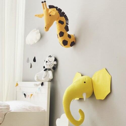 Baby Nursery 3D Wall Decoration Mount Kawaii Stuffed Elephant/Giraffe/Zebra Wall Hanging Toys Kids Room Decor Christmas Gift