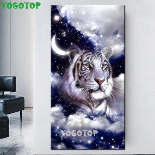 Night Starry sky Tiger Landscape Diamond Painting 3d Diy Cross Stitch Square round 5d Diy Diamond Art Animal Top Gift YY5127