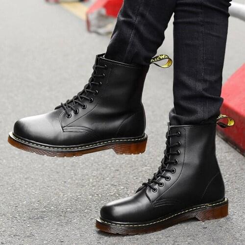 Autumn Winter Couple British Martin Boots Mens Shoes High-Top Shoes Plus Size Womens Shoes Solid Color Casual Boots