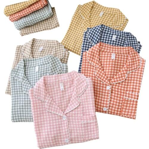 Japanese Style Couples Pajamas Set Spring Autumn Full Cotton Men And Women Casual Home Clothes Long-Sleeved+Pants Yarn Sleepwear